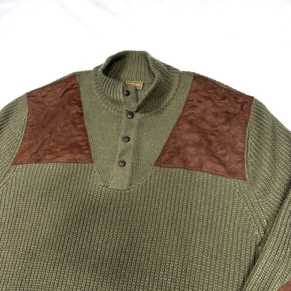 Boulder Creek Green Knit Henley Sweater Suede Elbow/Shoulder Patch Mens 3XLT - Picture 4 of 9